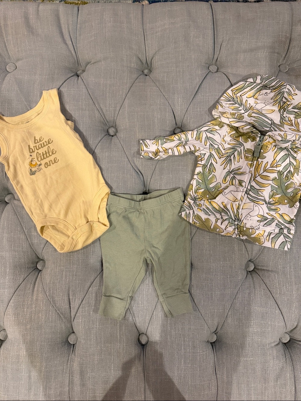 Carter's Yellow and Green Baby Matching Set - Leaf Print Hoodie, Onesie, Pants